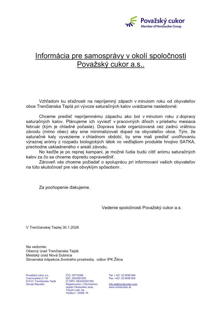 Informácia pre okolie 