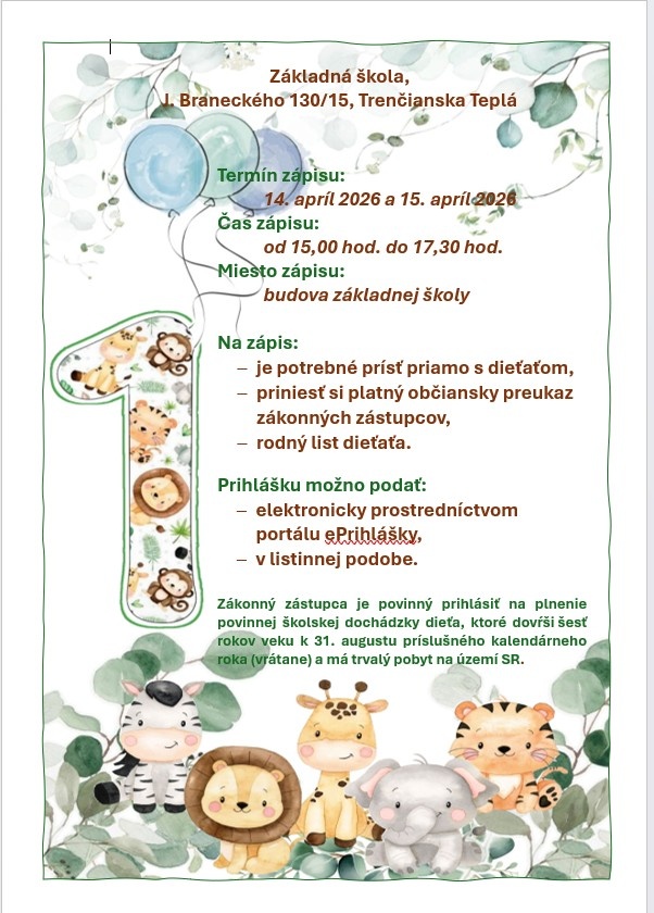 Zápis do&nbsp;1. ročníka 