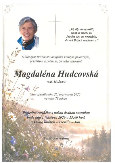 Magdaléna Hudcovská, rod. Huňová