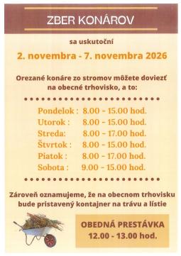 Zber konárov v Trenčianskej Teplej 2.–7. novembra 2026